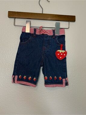 Vintage 90s y2k strawberry pants baby summer gingham print 3-6months